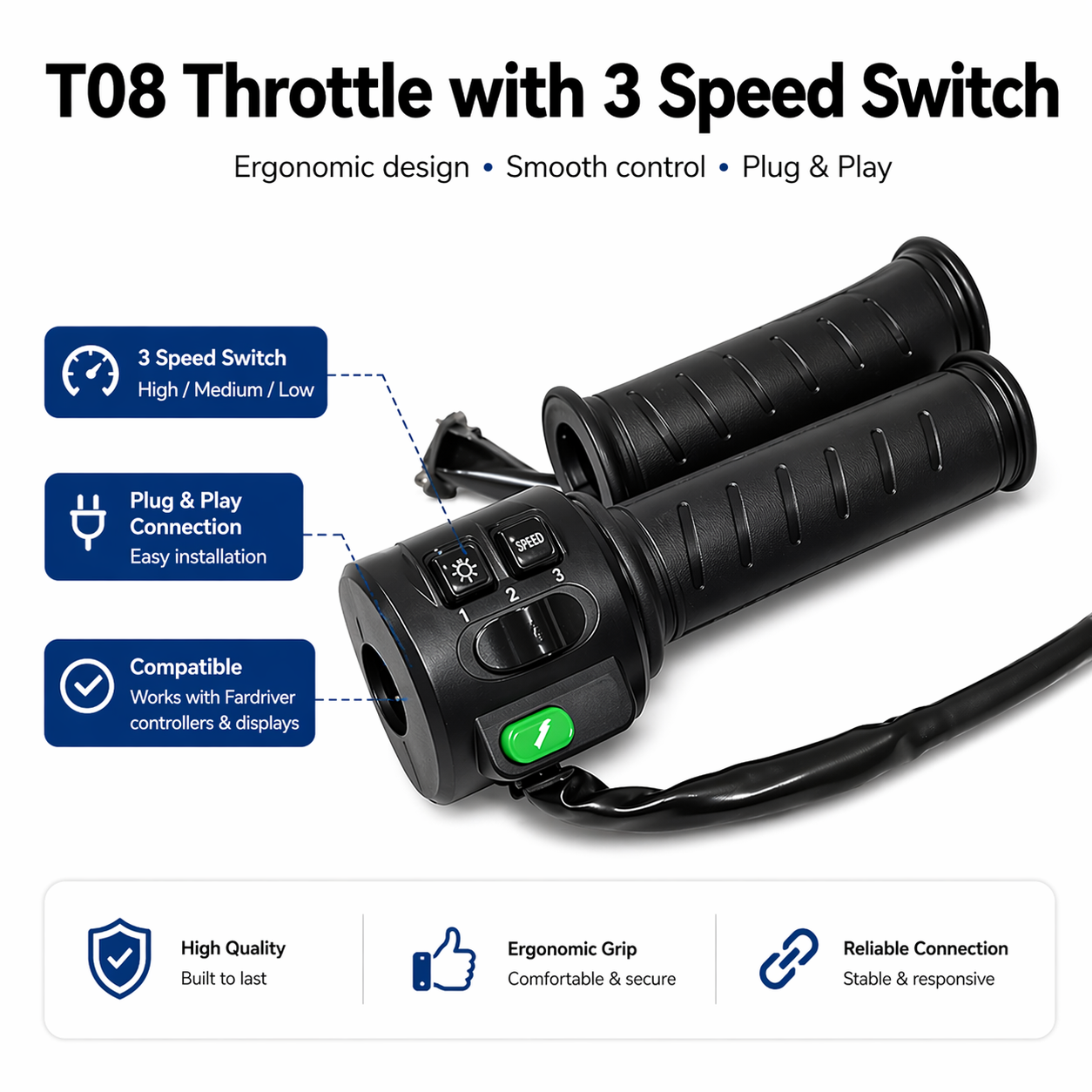 T08 Full Twist Throttle with 3-Speed Switch