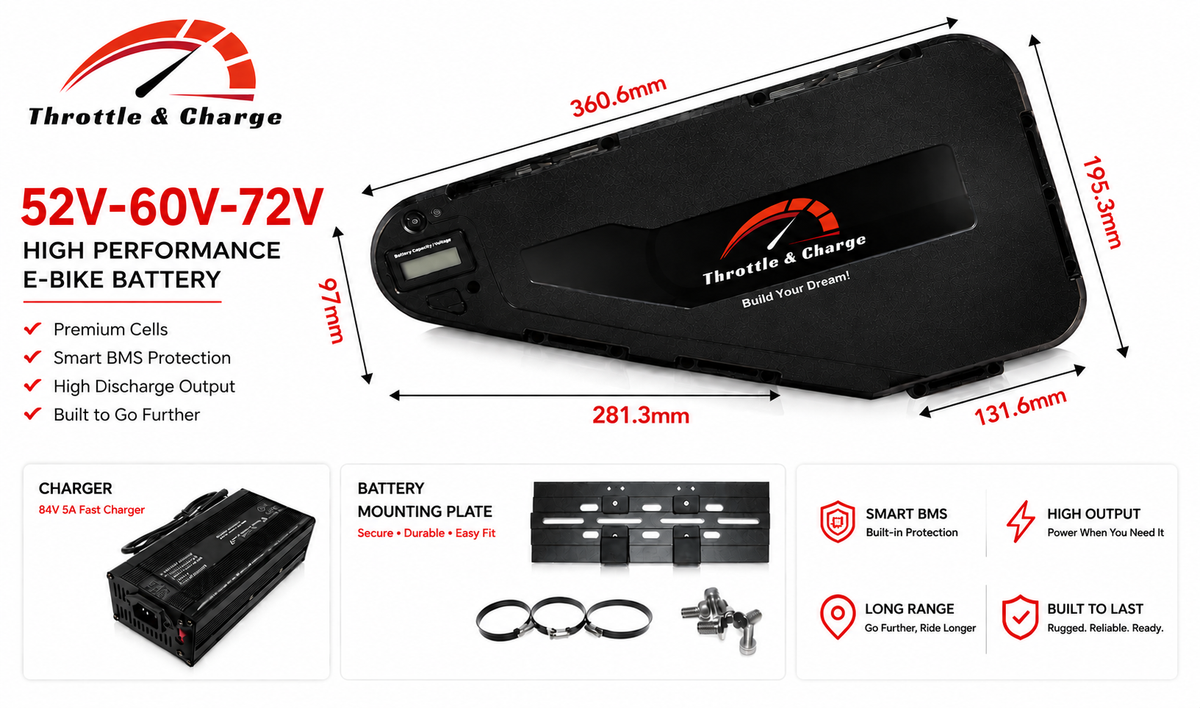 High-Performance Triangle Lithium E-Bike Battery – 52V / 60V / 72V